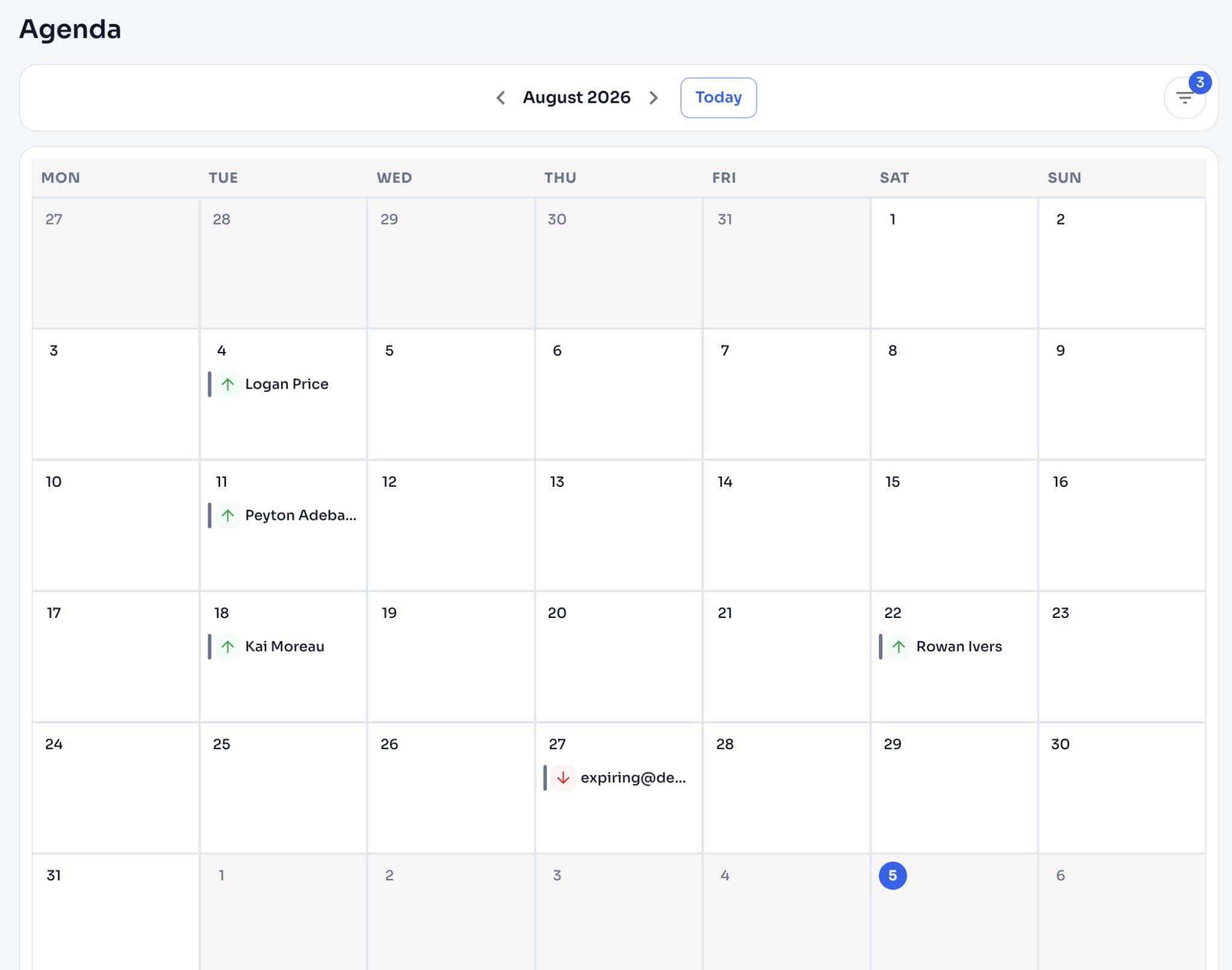 ActiWell monthly agenda calendar with training events